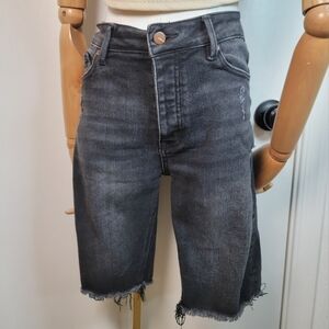 Böhme Button-Fly Fringe Cut-Off Black High Rise Bermuda Denim Shorts Size 26